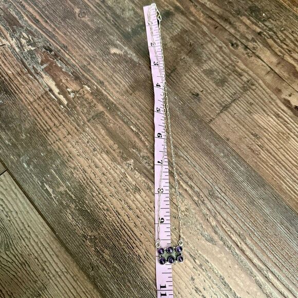 Dainty Amethyst Gemstone Bar Paperclip Necklace in Sterling Silver Adjustable - Picture 4 of 5